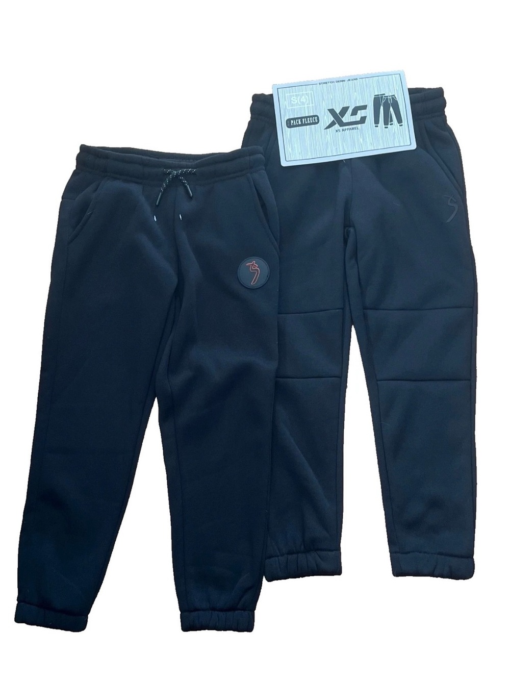 XS Apparel Little Boys Black Fleece Jogger Sweatpants  - 2 Pack